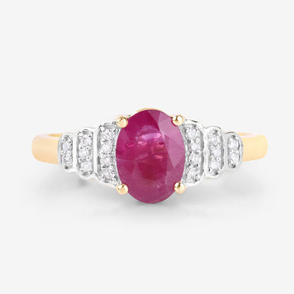 1.52 Carat Genuine Ruby and White Diamond 14K Yellow Gold Ring