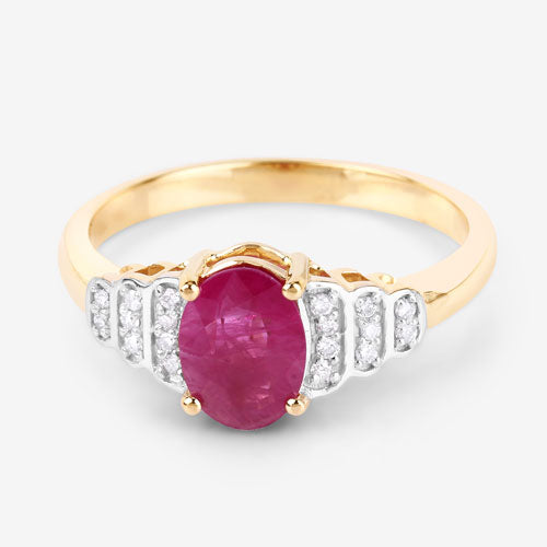 1.52 Carat Genuine Ruby and White Diamond 14K Yellow Gold Ring