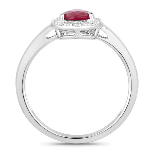 1.02 Carat Genuine Ruby and White Diamond 14K White Gold Ring