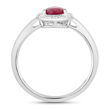 1.02 Carat Genuine Ruby and White Diamond 14K White Gold Ring