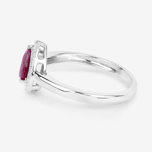 1.02 Carat Genuine Ruby and White Diamond 14K White Gold Ring