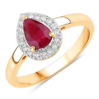 1.02 Carat Genuine Ruby and White Diamond 14K Yellow Gold Ring