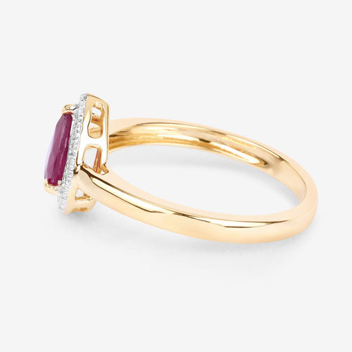 1.02 Carat Genuine Ruby and White Diamond 14K Yellow Gold Ring