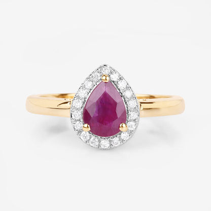1.02 Carat Genuine Ruby and White Diamond 14K Yellow Gold Ring