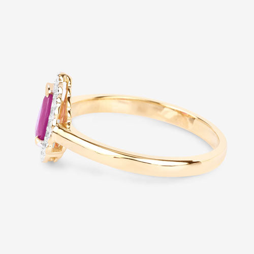 0.94 Carat Genuine Ruby and White Diamond 14K Yellow Gold Ring
