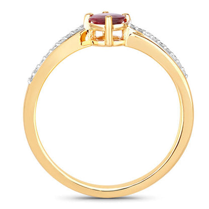 0.52 Carat Genuine Ruby and White Diamond 14K Yellow Gold Ring