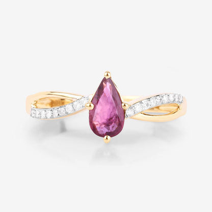 0.52 Carat Genuine Ruby and White Diamond 14K Yellow Gold Ring
