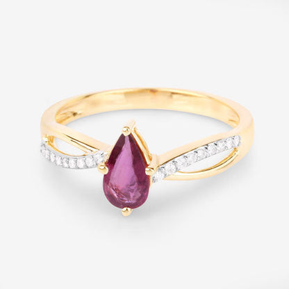 0.52 Carat Genuine Ruby and White Diamond 14K Yellow Gold Ring