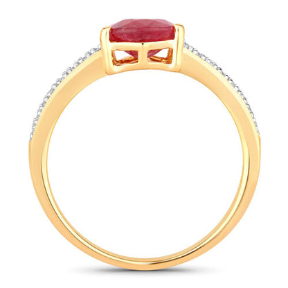 1.56 Carat Genuine Ruby and White Diamond 14K Yellow Gold Ring