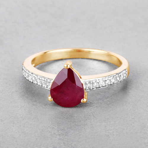 1.56 Carat Genuine Ruby and White Diamond 14K Yellow Gold Ring