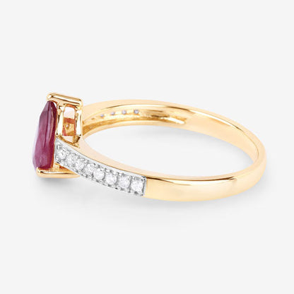 1.56 Carat Genuine Ruby and White Diamond 14K Yellow Gold Ring