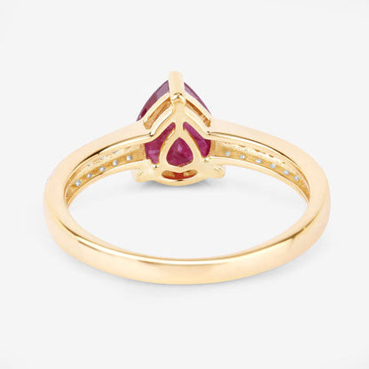 1.56 Carat Genuine Ruby and White Diamond 14K Yellow Gold Ring