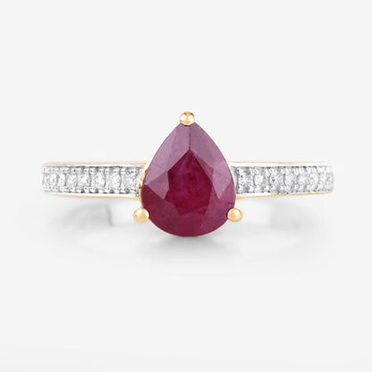 1.56 Carat Genuine Ruby and White Diamond 14K Yellow Gold Ring