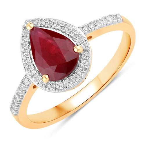1.25 Carat Genuine Ruby and White Diamond 14K Yellow Gold Ring