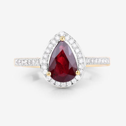 1.25 Carat Genuine Ruby and White Diamond 14K Yellow Gold Ring