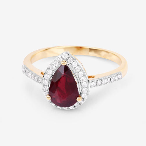 1.25 Carat Genuine Ruby and White Diamond 14K Yellow Gold Ring
