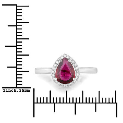 1.30 Carat Genuine Ruby and White Diamond 14K White Gold Ring