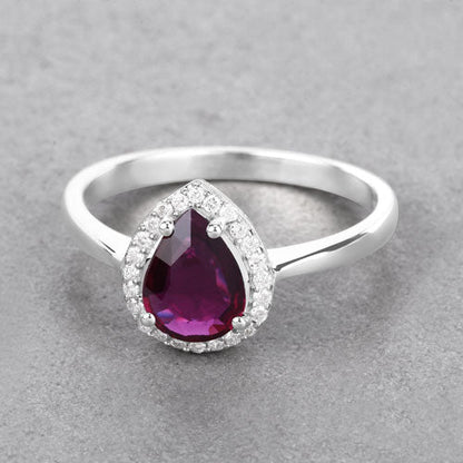 1.30 Carat Genuine Ruby and White Diamond 14K White Gold Ring