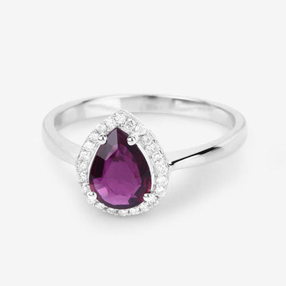 1.30 Carat Genuine Ruby and White Diamond 14K White Gold Ring