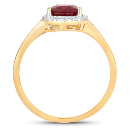 1.30 Carat Genuine Ruby and White Diamond 14K Yellow Gold Ring