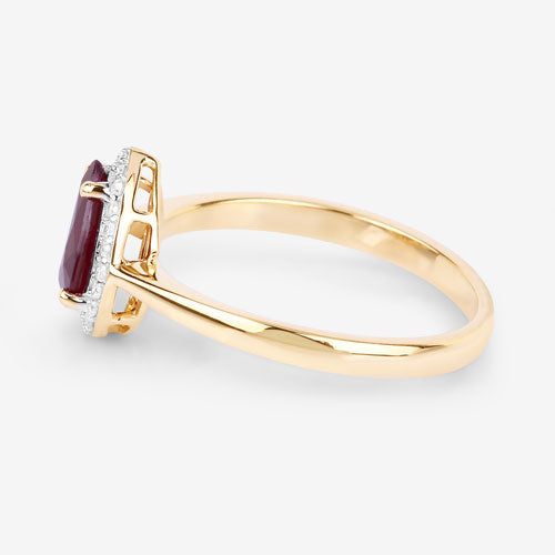 1.30 Carat Genuine Ruby and White Diamond 14K Yellow Gold Ring