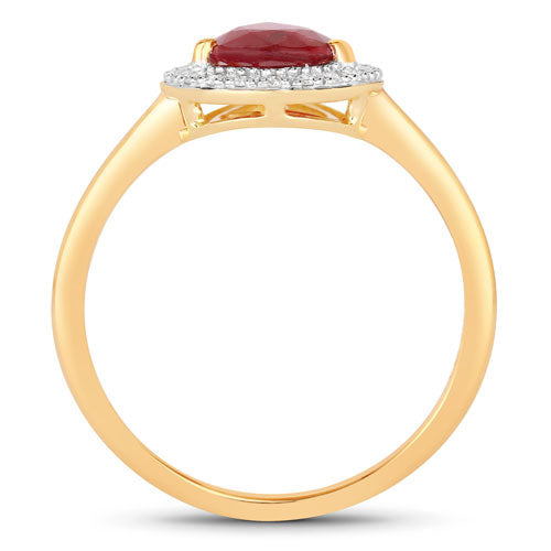 1.38 Carat Genuine Ruby and White Diamond 14K Yellow Gold Ring