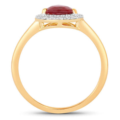 1.38 Carat Genuine Ruby and White Diamond 14K Yellow Gold Ring