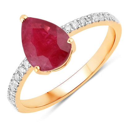 1.68 Carat Genuine Ruby and White Diamond 14K Yellow Gold Ring