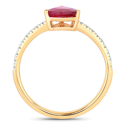 1.68 Carat Genuine Ruby and White Diamond 14K Yellow Gold Ring