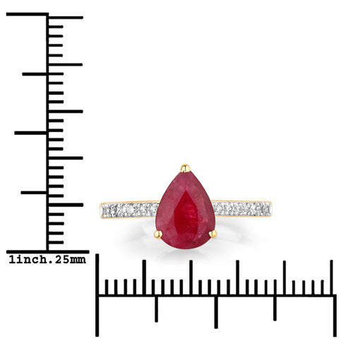 1.68 Carat Genuine Ruby and White Diamond 14K Yellow Gold Ring