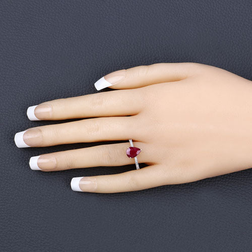 1.68 Carat Genuine Ruby and White Diamond 14K Yellow Gold Ring