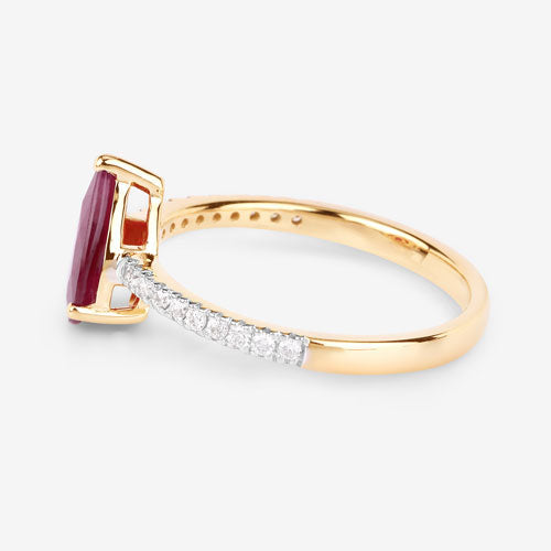 1.68 Carat Genuine Ruby and White Diamond 14K Yellow Gold Ring