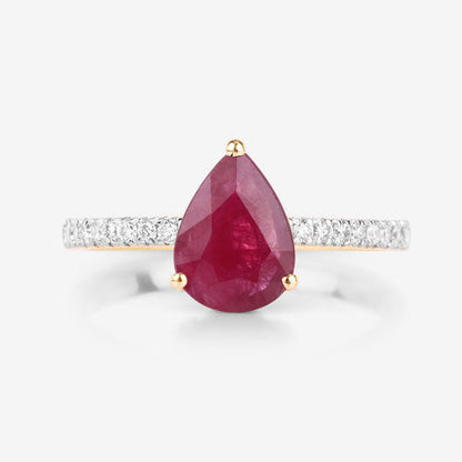 1.68 Carat Genuine Ruby and White Diamond 14K Yellow Gold Ring