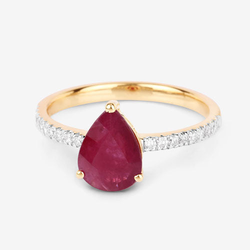 1.68 Carat Genuine Ruby and White Diamond 14K Yellow Gold Ring