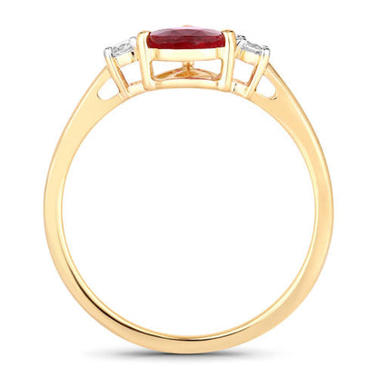 1.08 Carat Genuine Ruby and White Diamond 14K Yellow Gold Ring