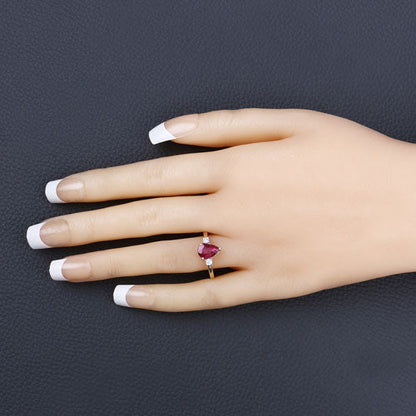 1.08 Carat Genuine Ruby and White Diamond 14K Yellow Gold Ring