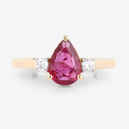 1.08 Carat Genuine Ruby and White Diamond 14K Yellow Gold Ring