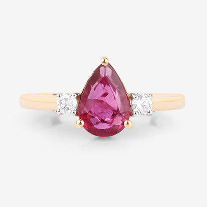 1.08 Carat Genuine Ruby and White Diamond 14K Yellow Gold Ring