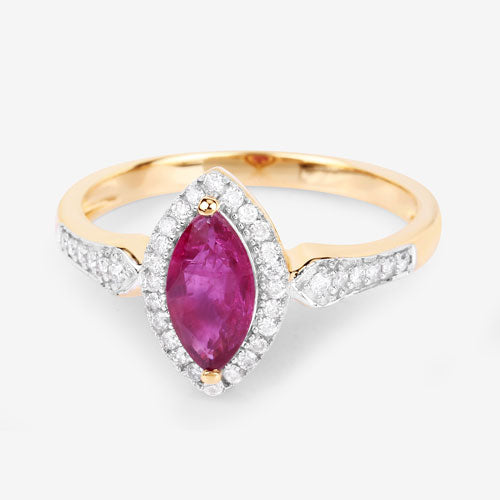 0.96 Carat Genuine Ruby and White Diamond 14K Yellow Gold Ring