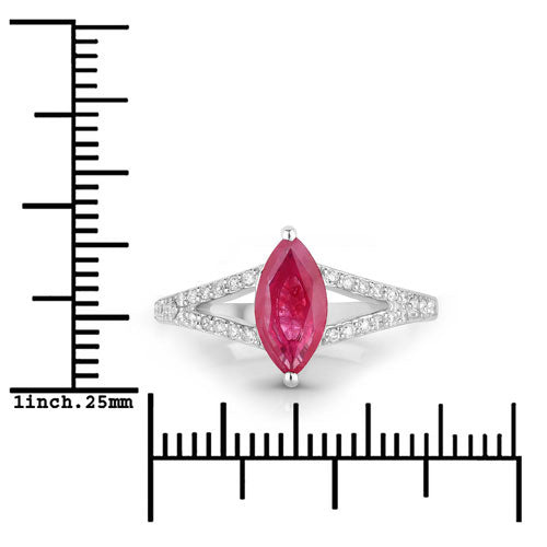 1.58 Carat Genuine Ruby and White Diamond 14K White Gold Ring