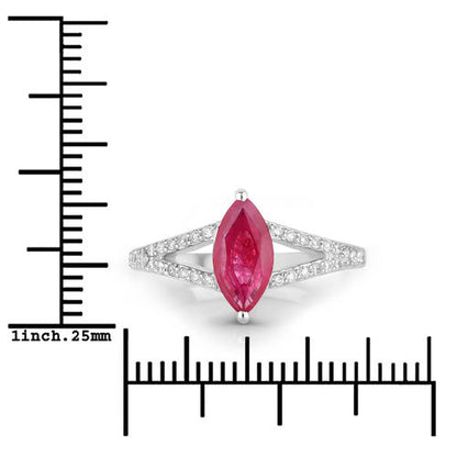 1.58 Carat Genuine Ruby and White Diamond 14K White Gold Ring