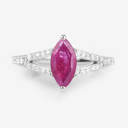 1.58 Carat Genuine Ruby and White Diamond 14K White Gold Ring