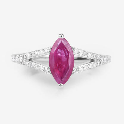 1.58 Carat Genuine Ruby and White Diamond 14K White Gold Ring