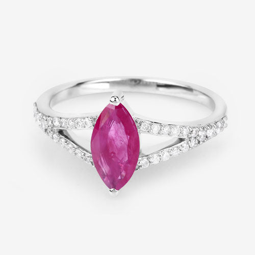 1.58 Carat Genuine Ruby and White Diamond 14K White Gold Ring
