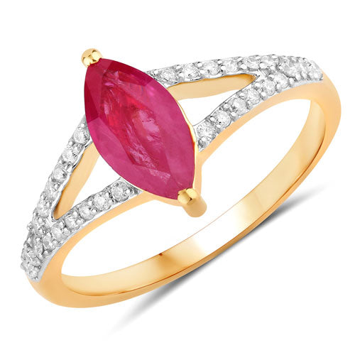 1.58 Carat Genuine Ruby and White Diamond 14K Yellow Gold Ring