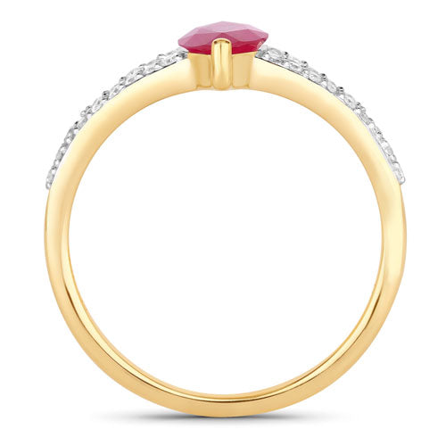 1.58 Carat Genuine Ruby and White Diamond 14K Yellow Gold Ring
