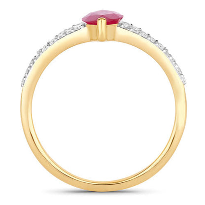 1.58 Carat Genuine Ruby and White Diamond 14K Yellow Gold Ring