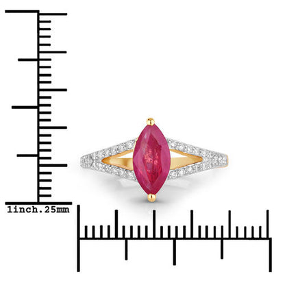 1.58 Carat Genuine Ruby and White Diamond 14K Yellow Gold Ring