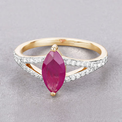 1.58 Carat Genuine Ruby and White Diamond 14K Yellow Gold Ring