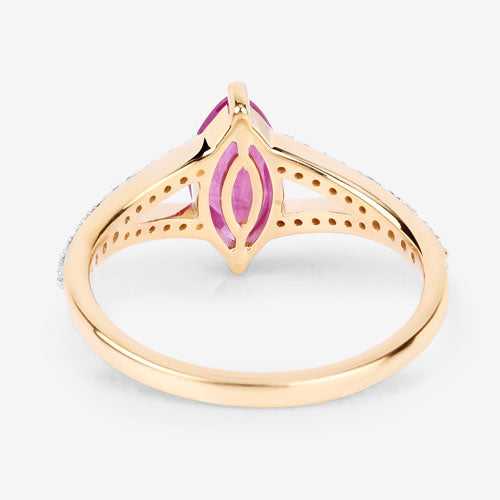 1.58 Carat Genuine Ruby and White Diamond 14K Yellow Gold Ring